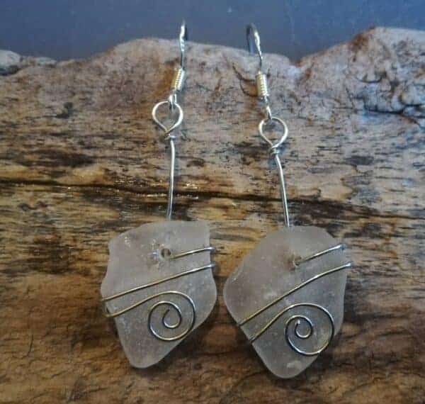 White Port Ellen Seaglass Earrings - handmade by Inner Hebrides Seaglass
