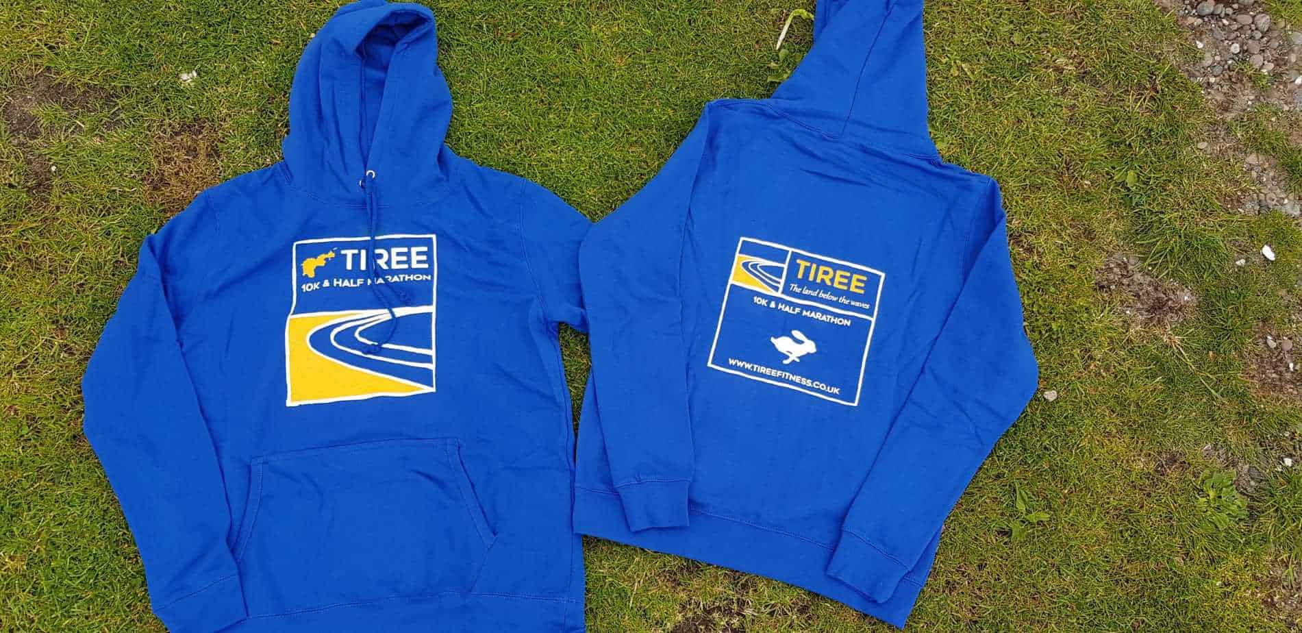 Tiree 10k & Half Marathon mens hoodie - royal blue - handmade by Tiree Fitness