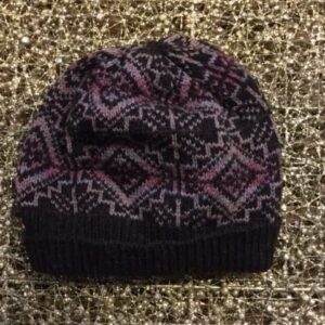 Tile Hat, Shetland Black, Pinks - handmade by Sandra Williamson Textile Designs (view 2)