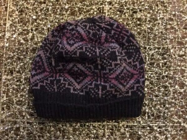 Tile Hat, Shetland Black, Pinks - handmade by Sandra Williamson Textile Designs (view 2)