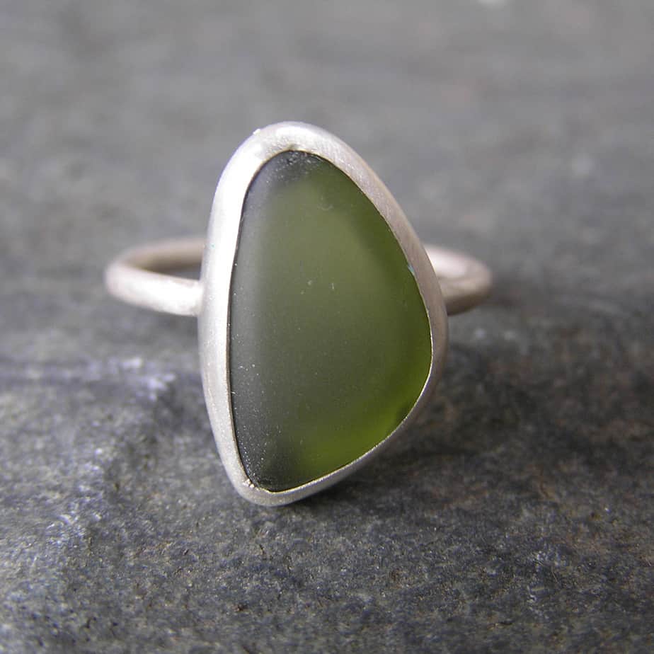 Green Sea glass Ring Handmade in Recycled Sterling Silver - handmade by Hazel