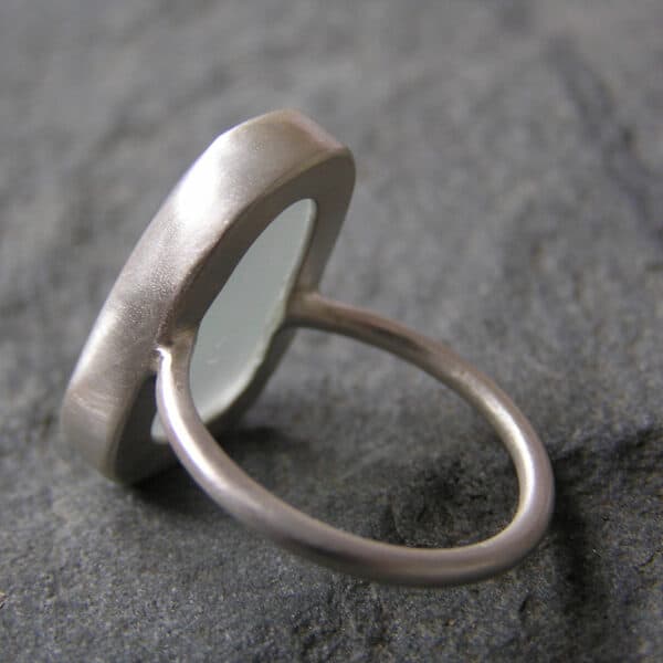 White Sea Glass Ring Handmade in Recycled Sterling Silver - handmade by Hazel's Sea Jewellery (view 2)
