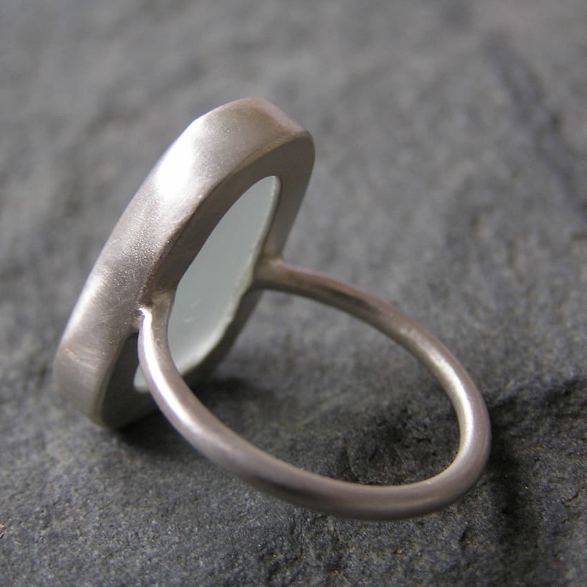 White Sea Glass Ring Handmade in Recycled Sterling Silver - handmade by Hazel