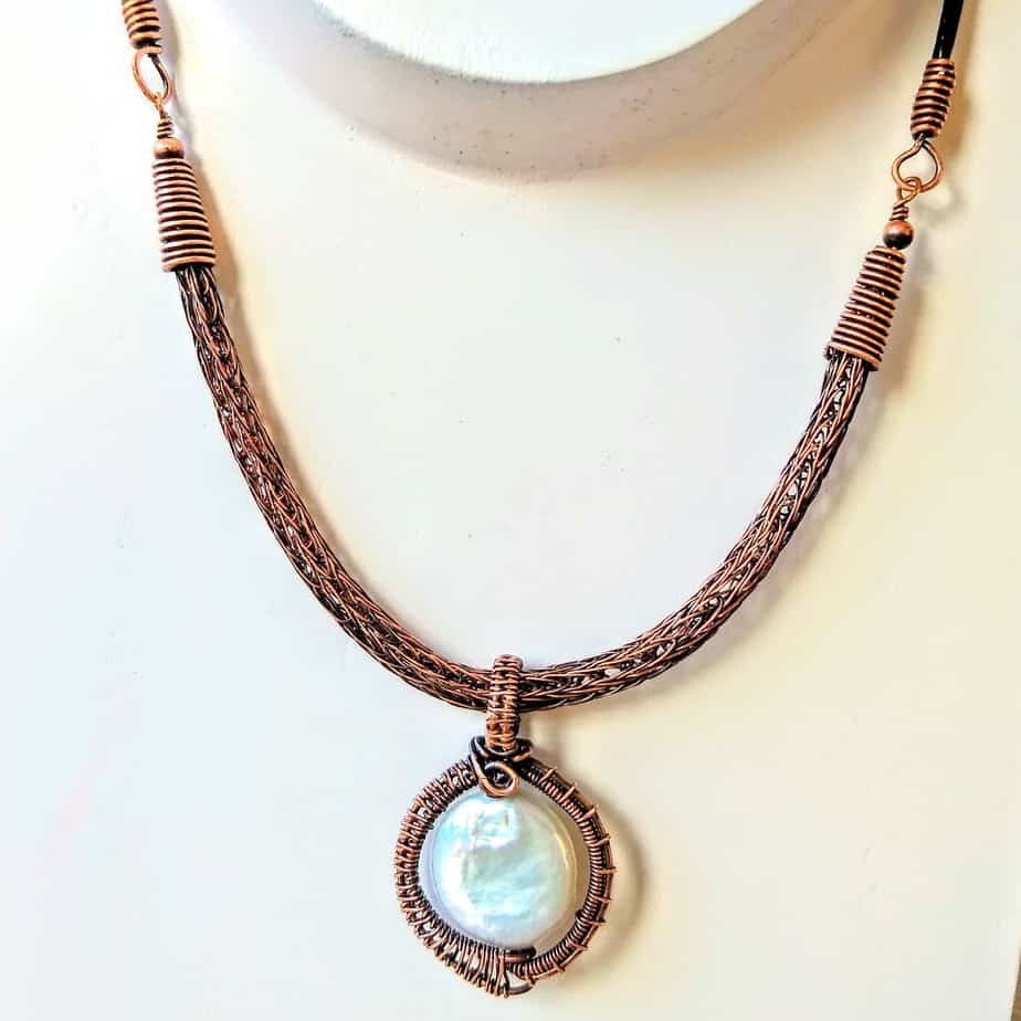 Viking weave necklace with freshwater pearl pendant - Image 1