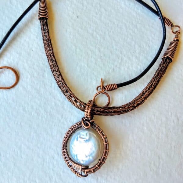 Viking weave necklace with freshwater pearl pendant