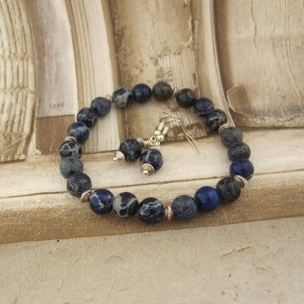 Dark Blue Variscite Bracelet and Earrings by Indigo Berry