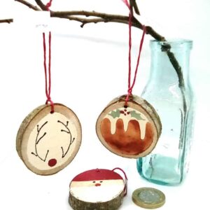 Wood Slice Christmas Tree Decorations - handmade by Camella Crafts