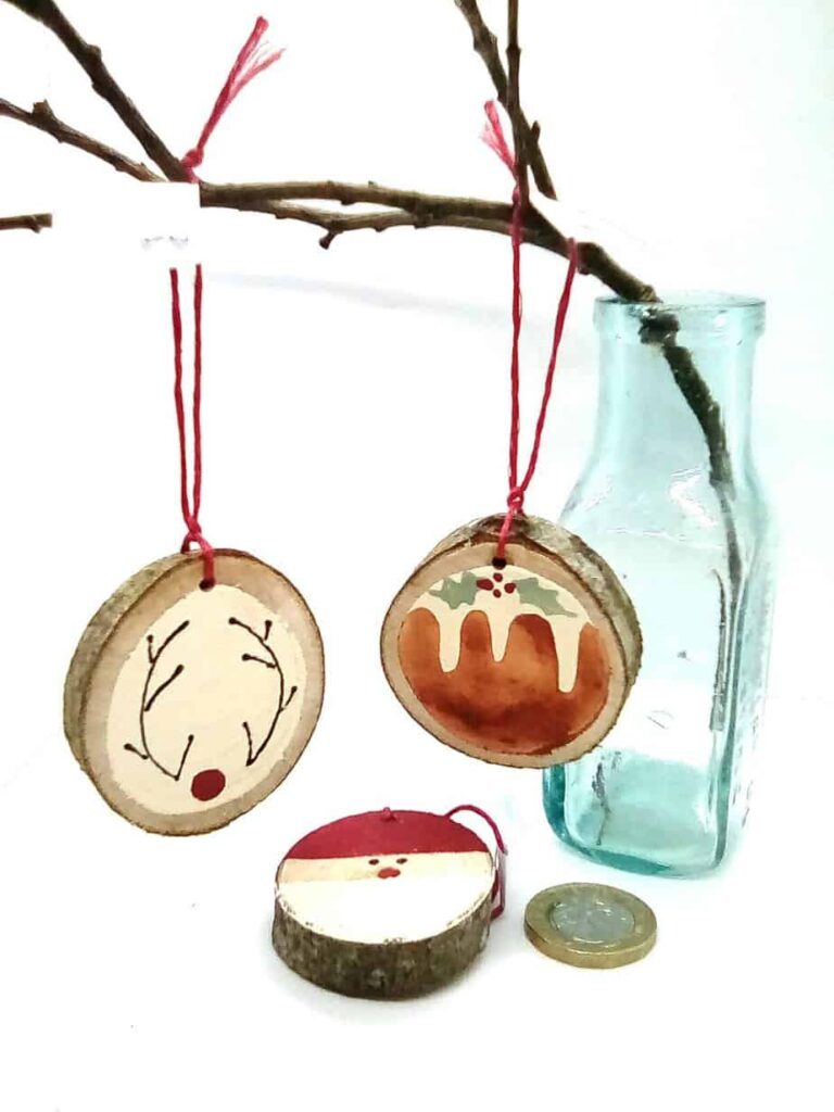 Wood Slice Christmas Tree Decorations - handmade by Camella Crafts