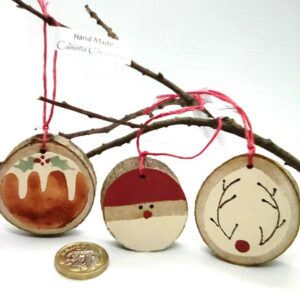 Wood Slice Christmas Tree Decorations - handmade by Camella Crafts (view 3)
