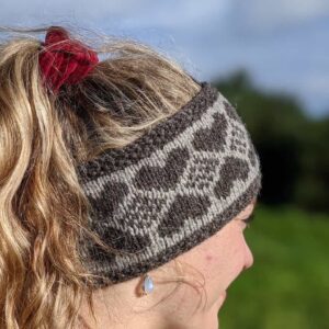 Hand knitted fair-isle hearts headband - handmade by Ascog Wool (view 2)