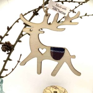 Wooden Deer with Jura Tartan - Image 1