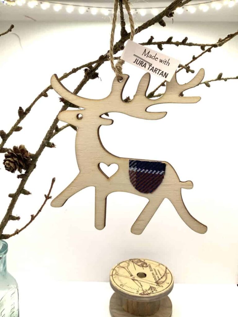 Wooden Deer with Jura Tartan
