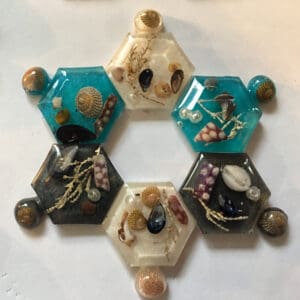 Hexagon bottle brooch, resin jewellery from Shetland. - handmade by Sarah Kay Arts (view 8)