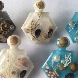 Hexagon bottle brooch, resin jewellery from Shetland. - handmade by Sarah Kay Arts (view 6)