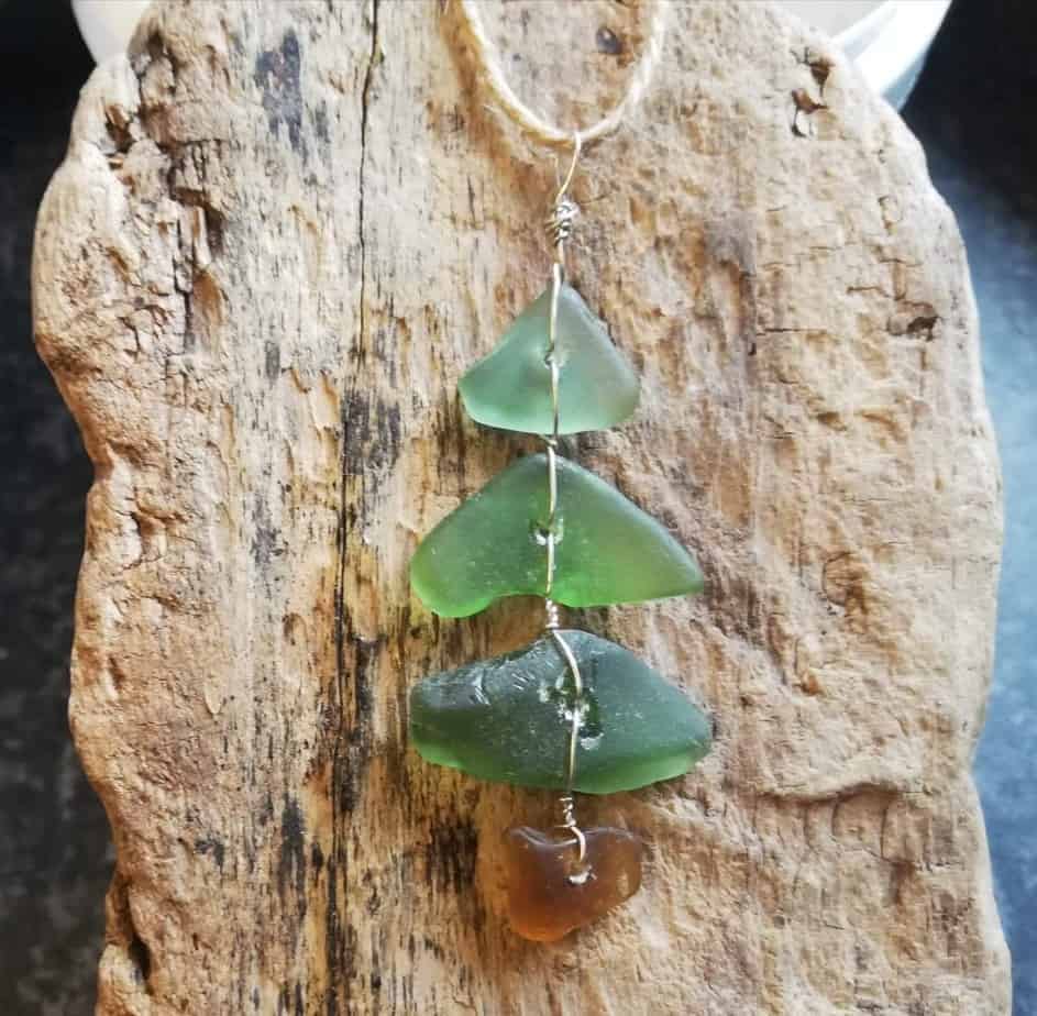 Green Islay Seaglass Christmas Tree Ornament - handmade by Inner Hebrides Seaglass