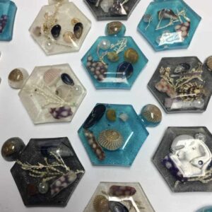Hexagon bottle brooch, resin jewellery from Shetland. - handmade by Sarah Kay Arts (view 7)