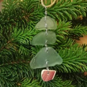 Pale Green Islay Seaglass Christmas Tree Ornament - handmade by Inner Hebrides Seaglass (view 2)