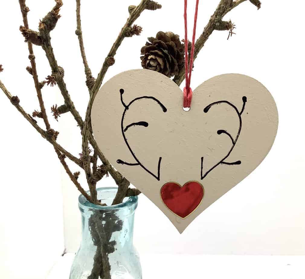 Wooden Antler Heart Decoration - Image 1
