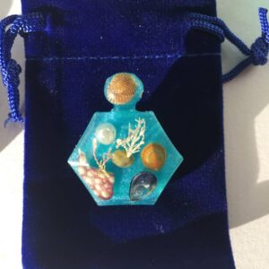 Hexagon bottle brooch, resin jewellery from Shetland. - handmade by Sarah Kay Arts (view 4)