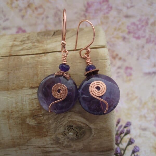 Amethyst Earrings with Rose Gold Plated detail