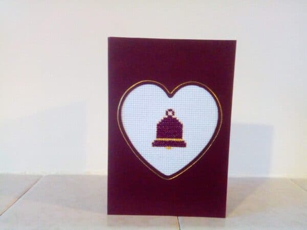 Christmas Bell card - Maroon - handmade by Christie Country Crafts