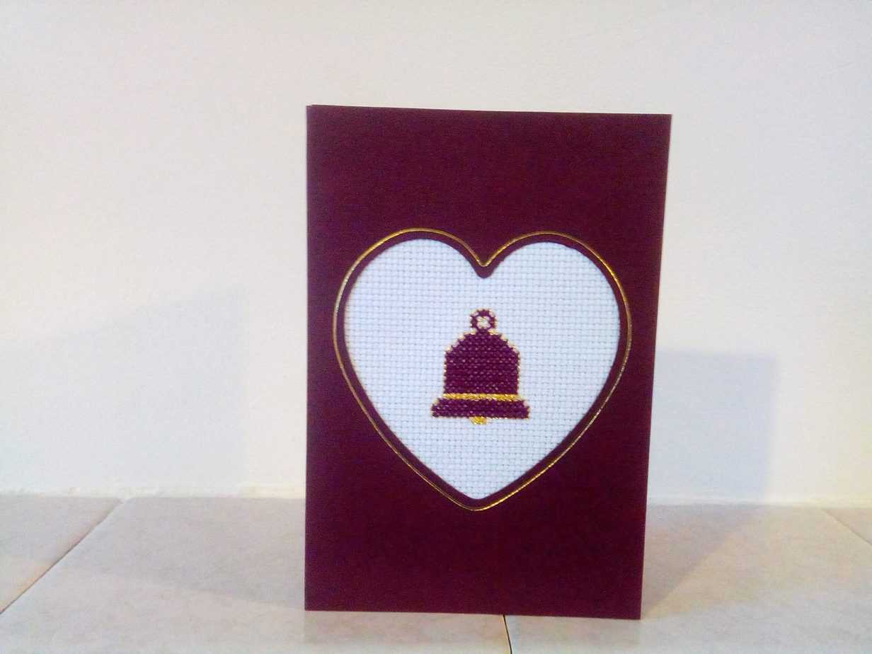 Christmas Bell card - Maroon - handmade by Christie Country Crafts