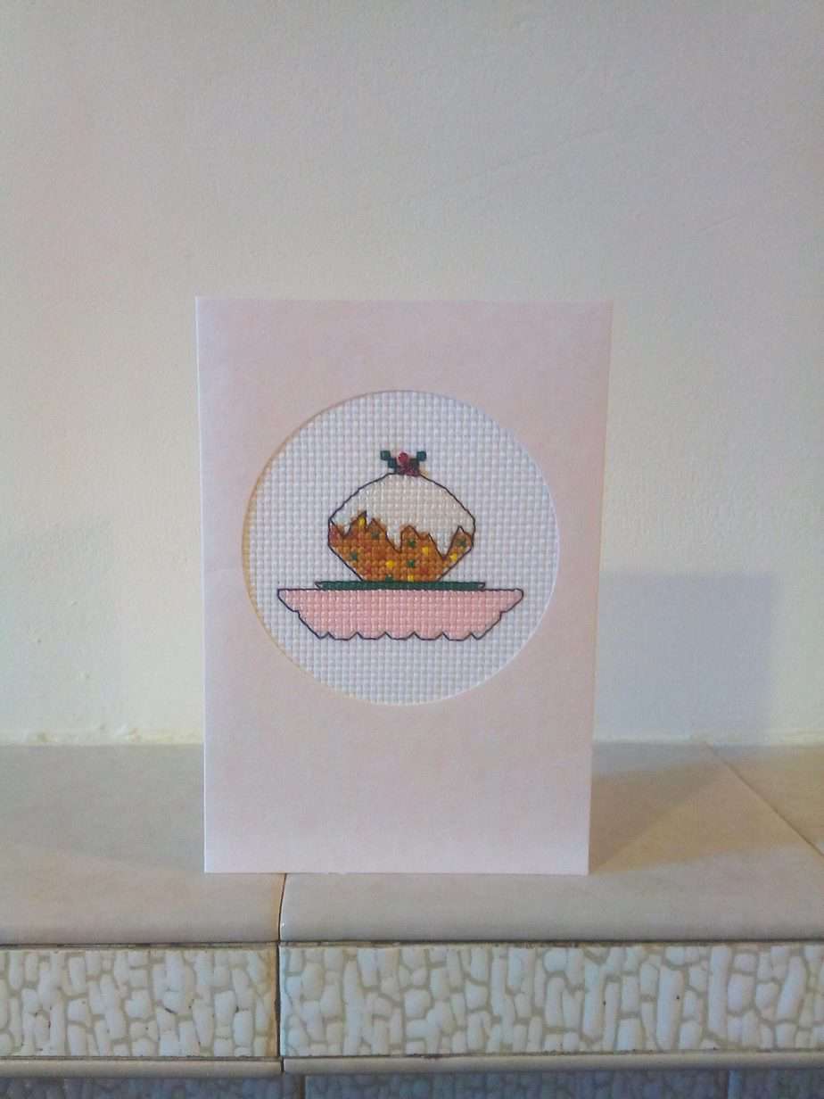 Christmas Pudding Christmas Card - Pink - Image 1
