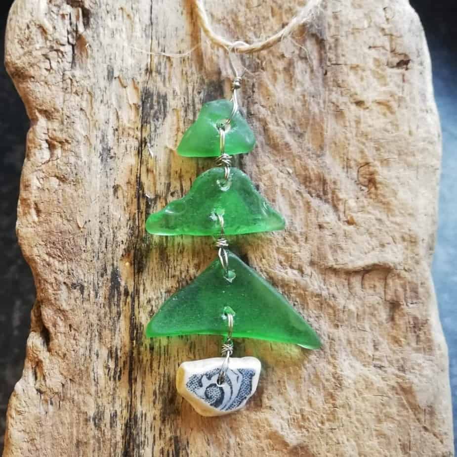 Green Islay Seaglass Christmas Tree Ornament - handmade by Inner Hebrides Seaglass