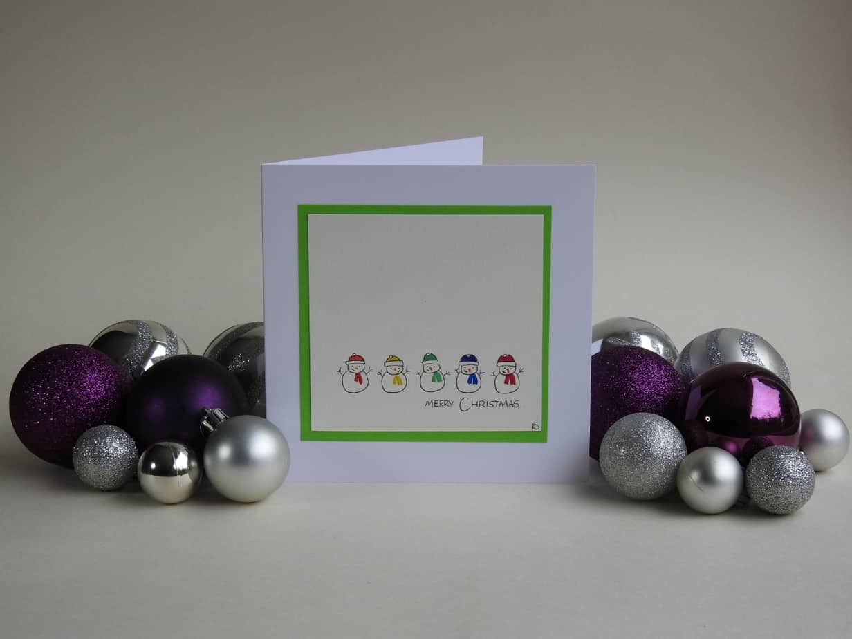 Christmas Card - Snowmen - handmade by Karen Lambie Artist