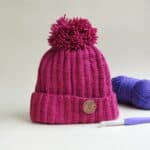 Crochet Bobble Hat, pink, with detachable matching pom pom
