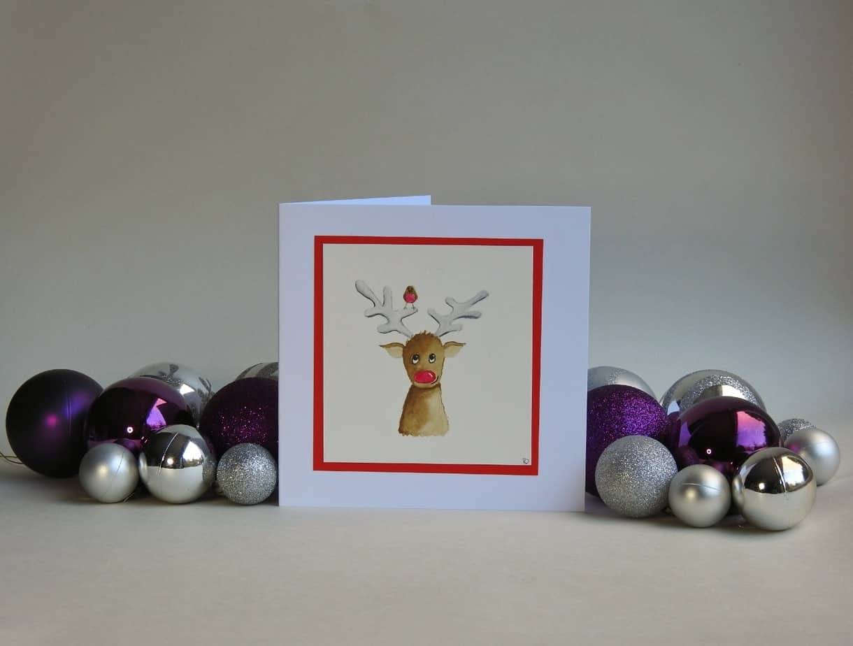 Christmas Card - Reindeer with Robin - Image 1