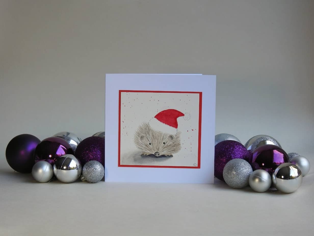 Christmas Card - Hedgehog - handmade by Karen Lambie Artist
