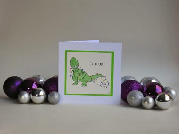 Christmas Card - Tree-Rex - handmade by Karen Lambie Artist