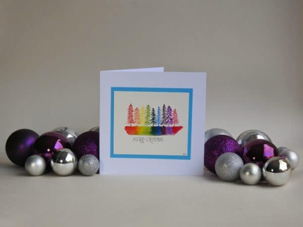 Christmas Card - Rainbow Trees SET of 3 cards - handmade by Karen Lambie Artist (view 2)