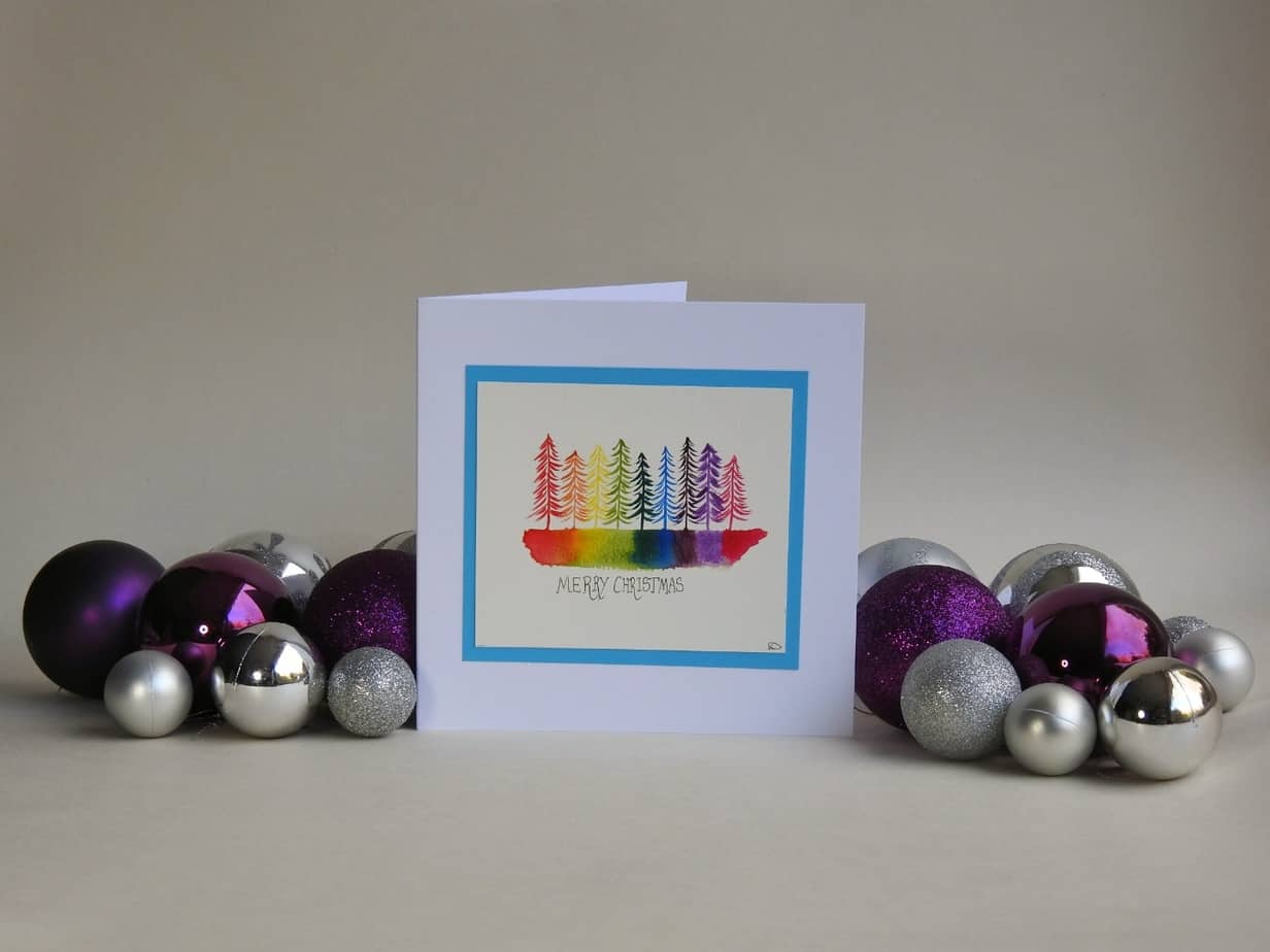 Christmas Card - Rainbow Trees SET of 3 cards - handmade by Karen Lambie Artist (view 2)