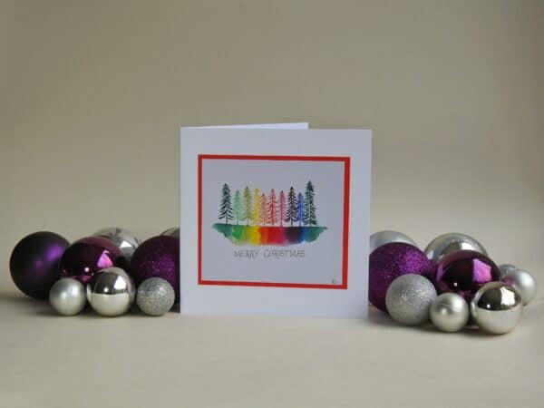 Christmas Card - Rainbow Trees SET of 3 cards - handmade by Karen Lambie Artist (view 2)