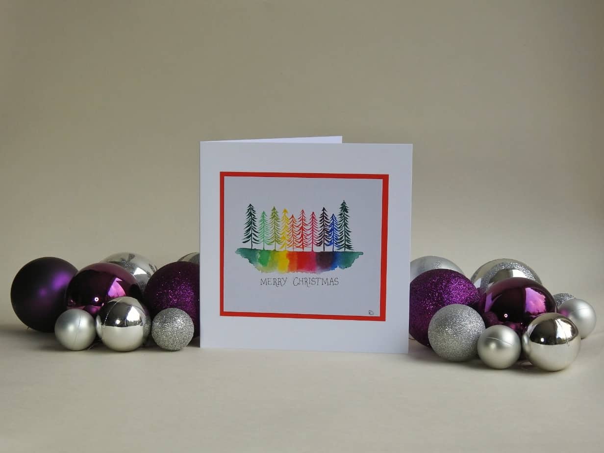 Christmas Card - Rainbow Trees SET of 3 cards - handmade by Karen Lambie Artist (view 2)