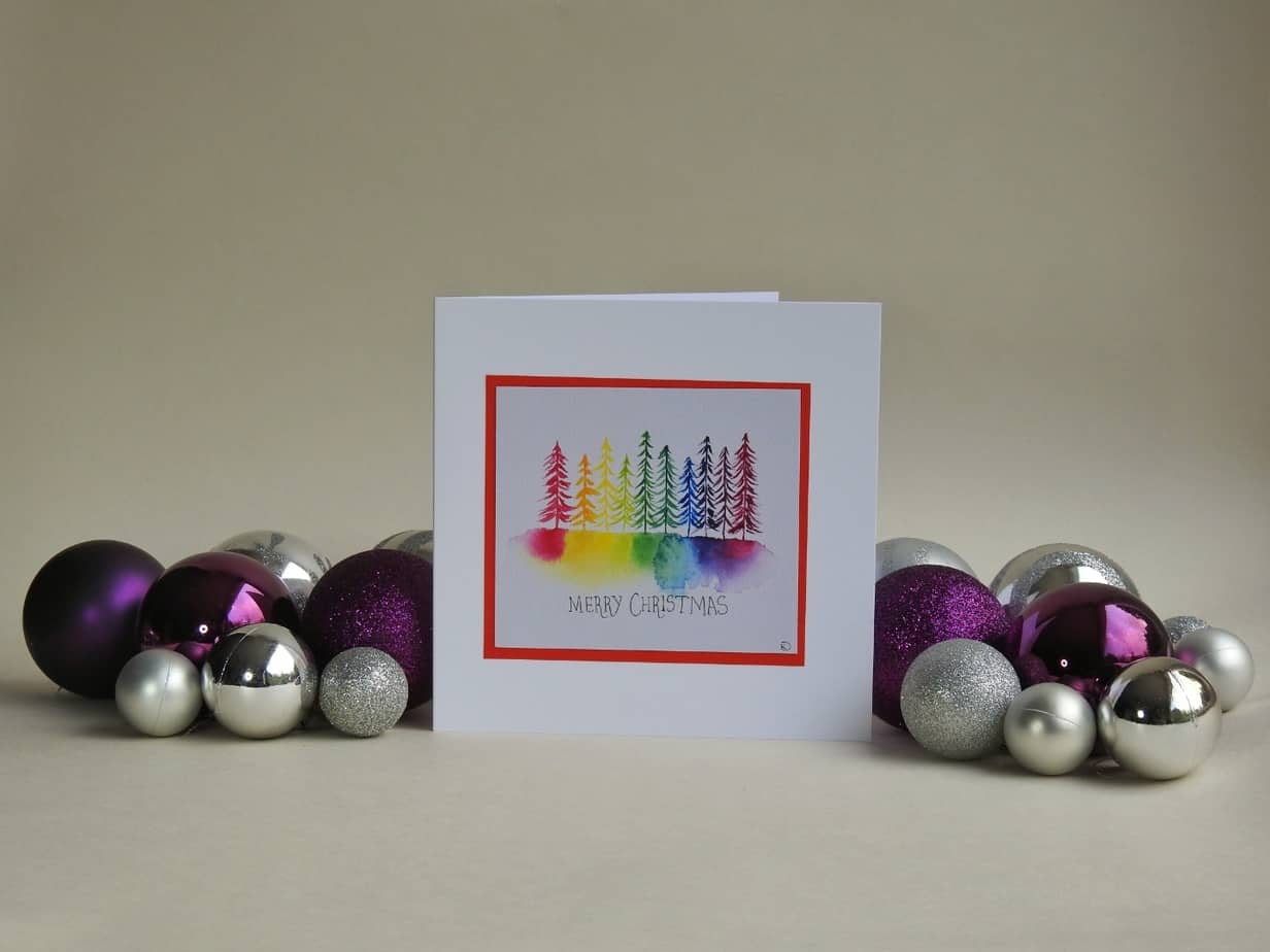Christmas Card - Rainbow Trees SET of 3 cards - handmade by Karen Lambie Artist (view 4)