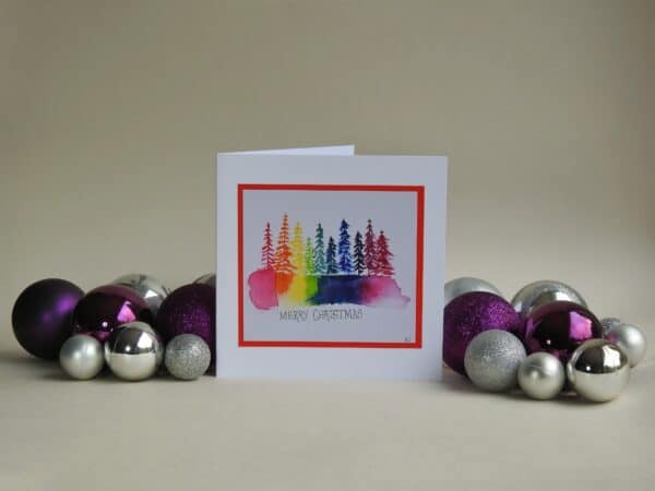 Christmas Card - Rainbow Trees SET of 3 cards - handmade by Karen Lambie Artist (view 3)