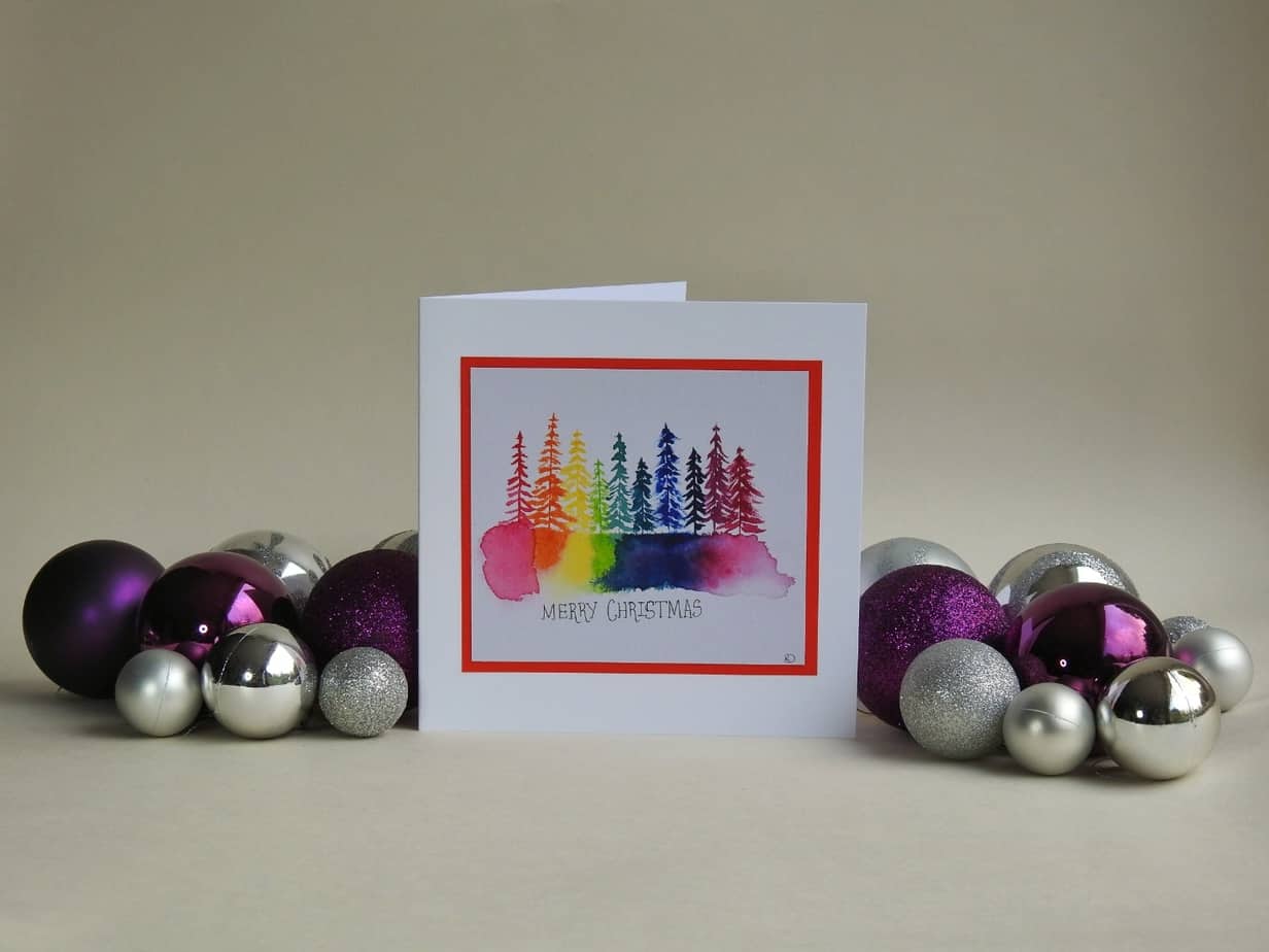 Christmas Card - Rainbow Trees SET of 3 cards - handmade by Karen Lambie Artist (view 3)