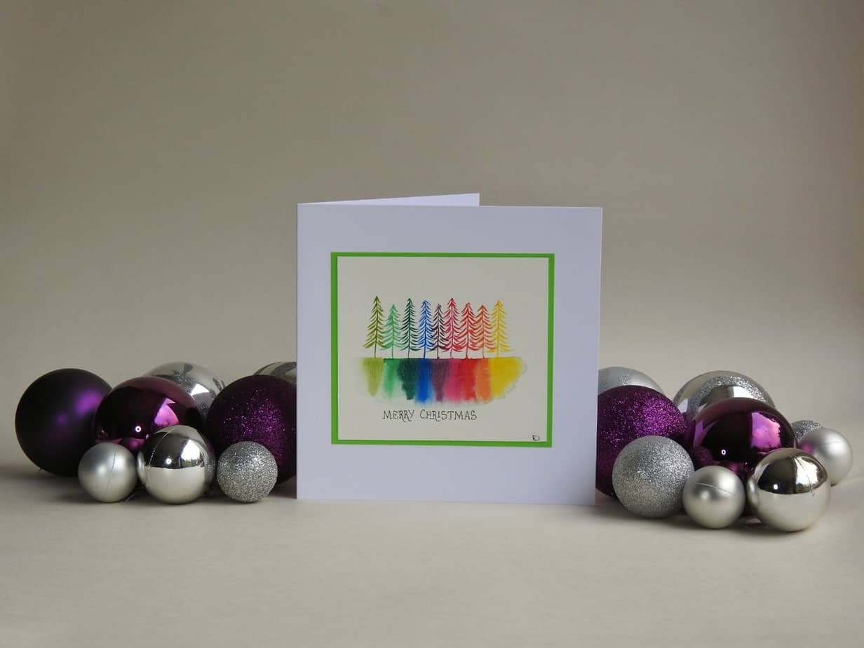 Christmas Card - Rainbow Trees SET of 2 cards - Image 2