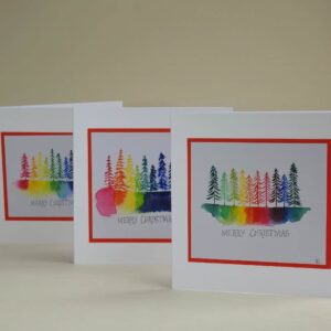 Christmas Card - Rainbow Trees SET of 3 cards - handmade by Karen Lambie Artist