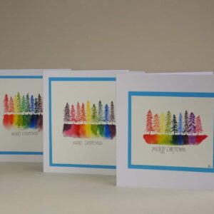 Christmas Card - Rainbow Trees SET of 3 cards - handmade by Karen Lambie Artist