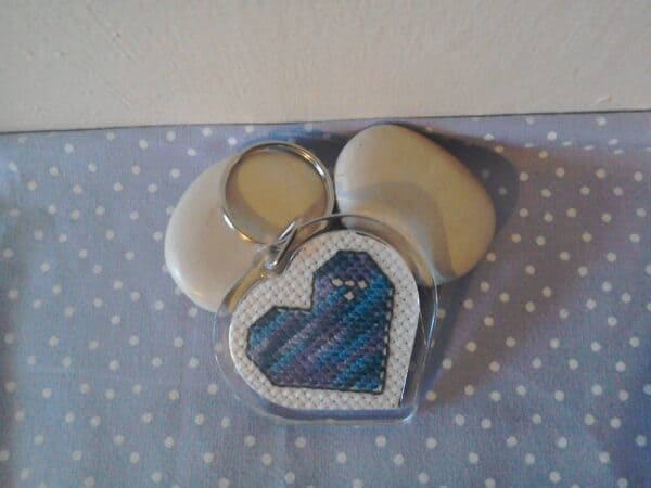 Midnight Magic Cross stitched heart keyring