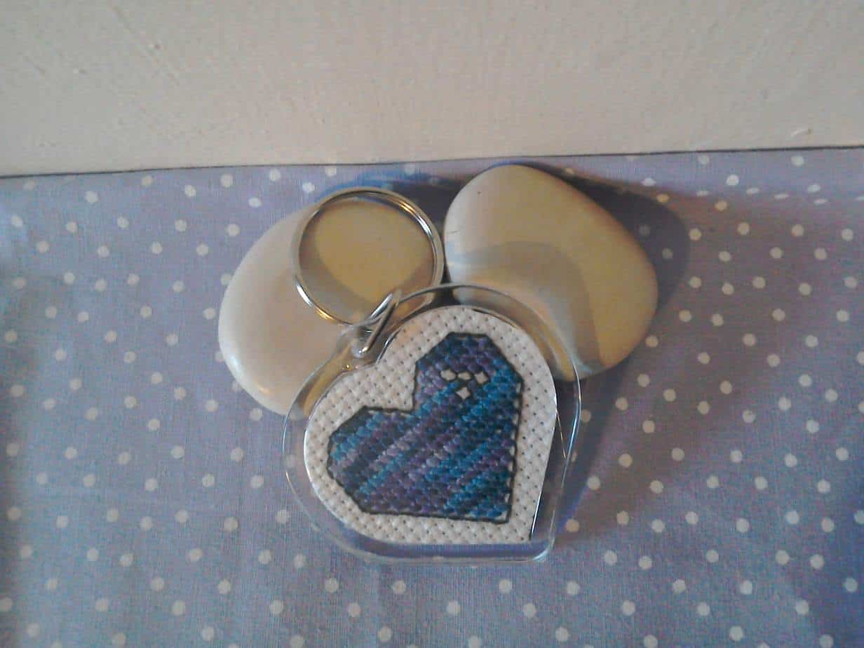 Midnight Magic Cross stitched heart keyring - Image 1