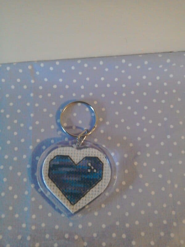 Midnight Magic Cross stitched heart keyring