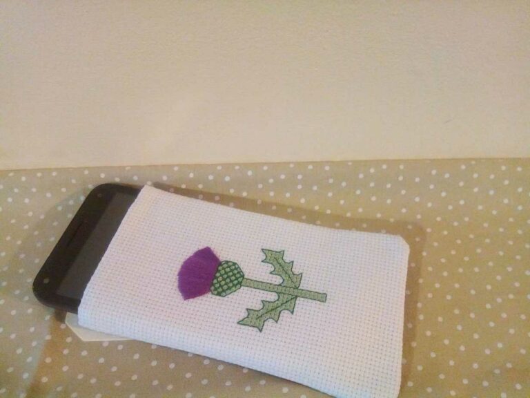 Scottish Thistle gadget sock - handmade by Christie Country Crafts
