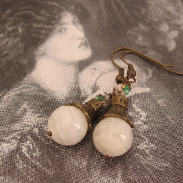 White Quartz and Cloisonne Earrings by Indigo Berry