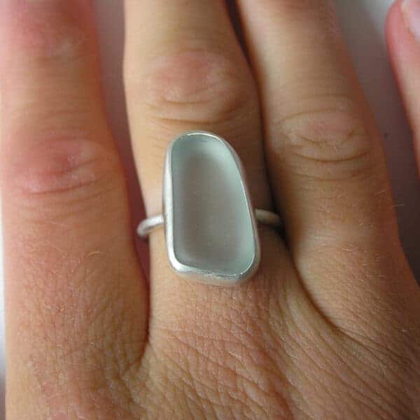 White Sea Glass Ring Handmade in Recycled Sterling Silver - handmade by Hazel's Sea Jewellery (view 3)