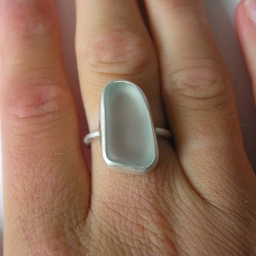 White Sea Glass Ring Handmade in Recycled Sterling Silver - handmade by Hazel